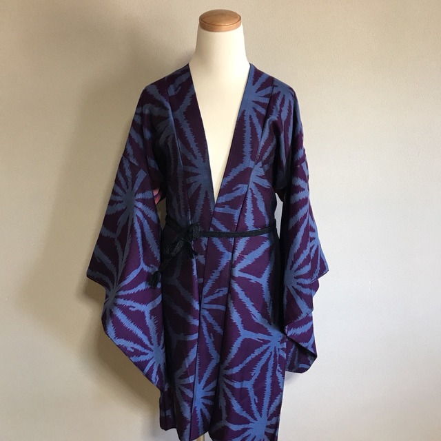 Vintage Long HAORI Silk deep purple × pattern of psychic