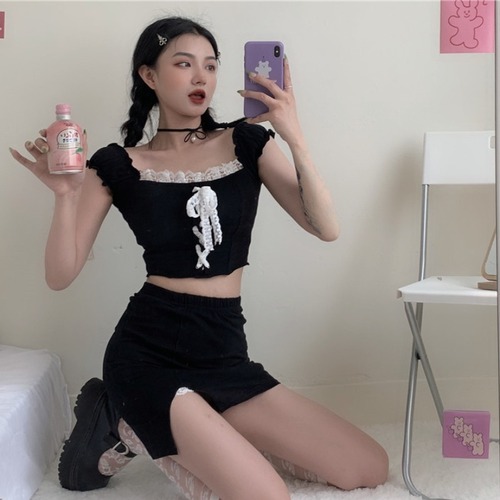 ✞ スタンダードレースショートトップス ♥カワイイ♥今年流行☆スカート レトロ スウィート ステッチ ✞ゴスロリ SM ミリ 甘ロリ クラロリ 和ロリ エレガント 黒ロリ 姫ロリ 華ロリ BB-BB0143884