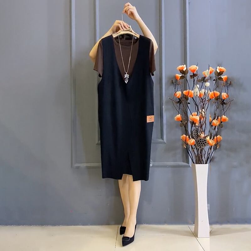 ドレス 半袖スリーブサマー薄手Tシャツ スカート ショート ハーフスリーブ 大きめサイズ 夏物 ミックスインファッション96538539906