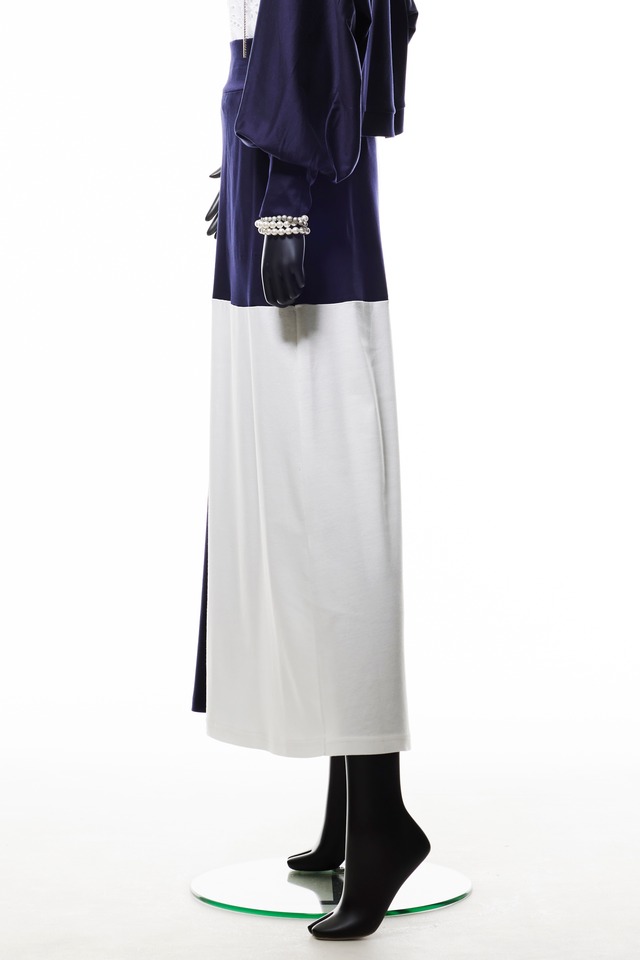 【221K004】バイカラーAラインロングスカート A_オフホワイト×ネイビー