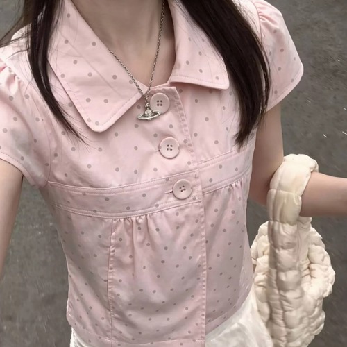 ドット柄タックショートブラウス ・78699