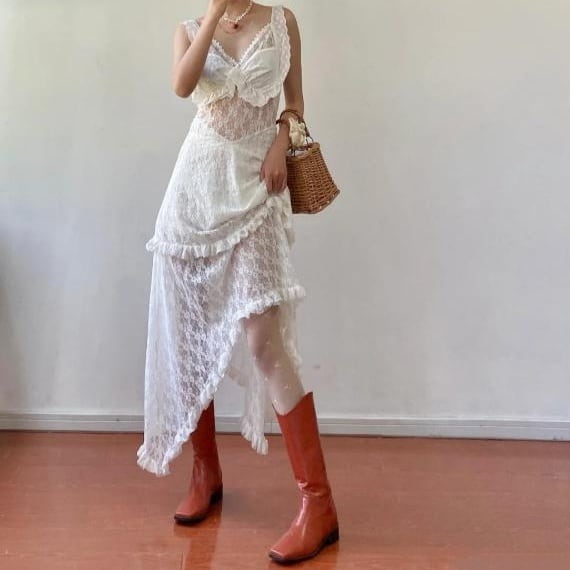 French Lace Mirage Asymmetry Dress*S-942