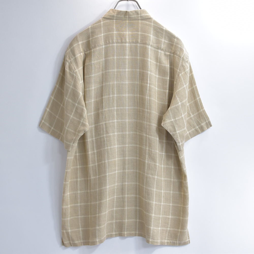 美品バーバリー ロンドン ノバチェック 半袖 リネン シャツ 麻100 90s～ 日本製 BURBERRY LONDON バーバリーロンドン ウィンドウペン