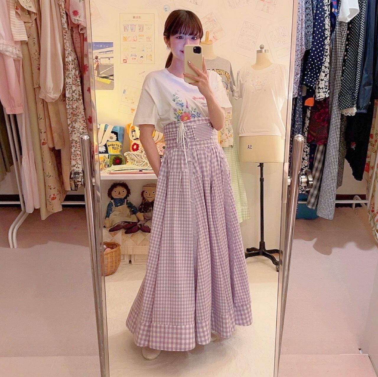 original : transformation belt gingham check skirt . purple