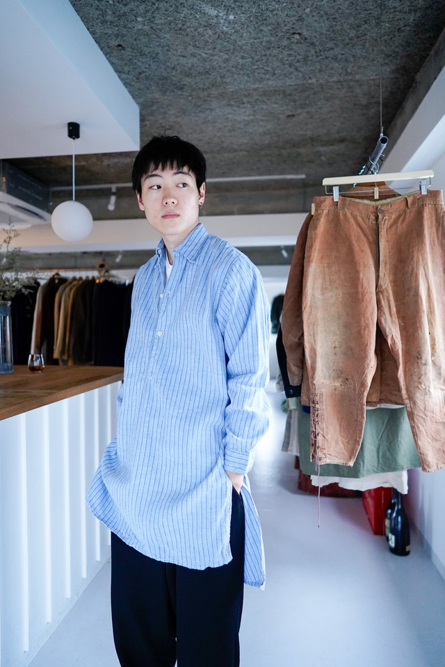 【1940s】"French Made" Striped Cotton Pull-over Shirts / 923