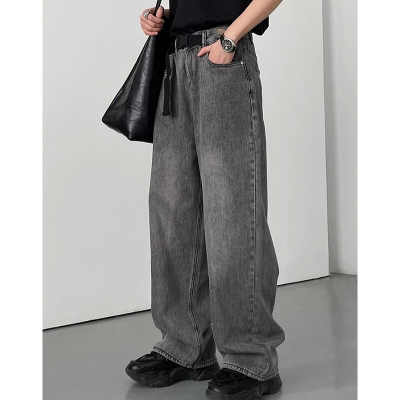 denim wide pants wash processed high waist loose fit mr0648