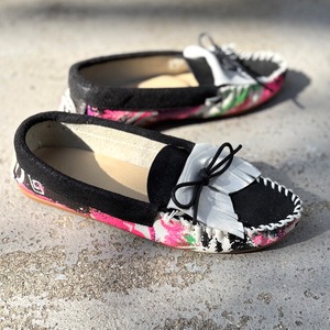 サイケデリック柄・フリンジモカシンシューズ・スリッポン・ローファー・オフシーン　MADE IN JAPAN