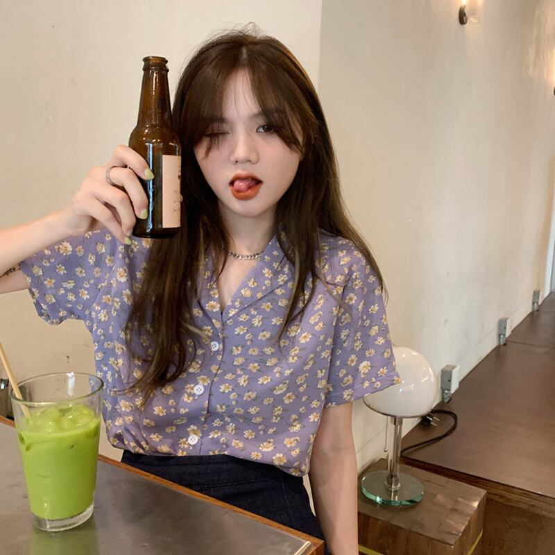 カラーフローラルシャツ サマートップス 大人ガーリー スウィート キュート カジュアル 夏物 花柄 スーパーモール11292366924