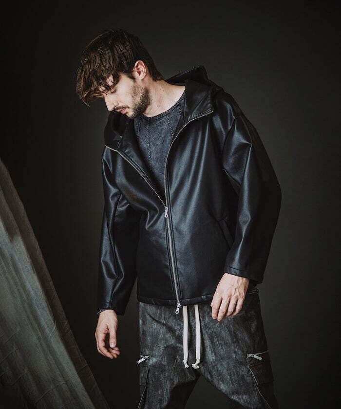 良好品　NOID.　黒　レザー フーデッドジャケット NO ID.（ノーアイディー） ブルゾン アウター メンズ : ZOZOTOWN Yahoo