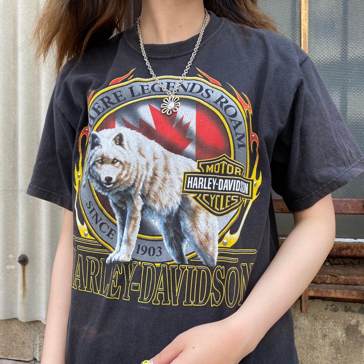 Harley-Davidson ハーレーダビッドソン オオカミ 両面プリントTシャツ メンズM 古着 バックプリント ブラック  黒【Tシャツ】【VC】【SS2207-50a】 | cave 古着屋【公式】古着通販サイト powered by BASE
