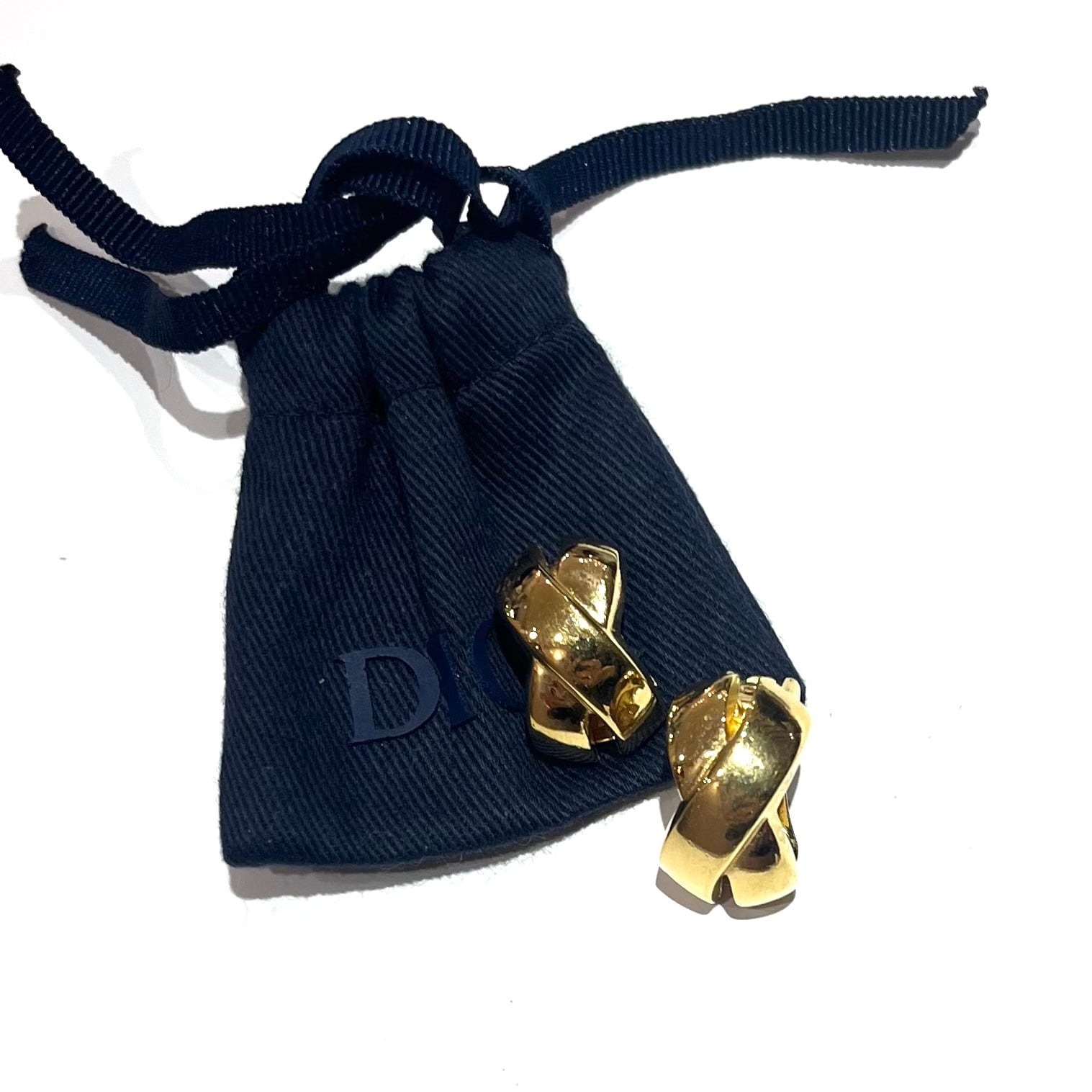 ChristianDior EARRING】 2688 DIOR ゴールドリボンクロス