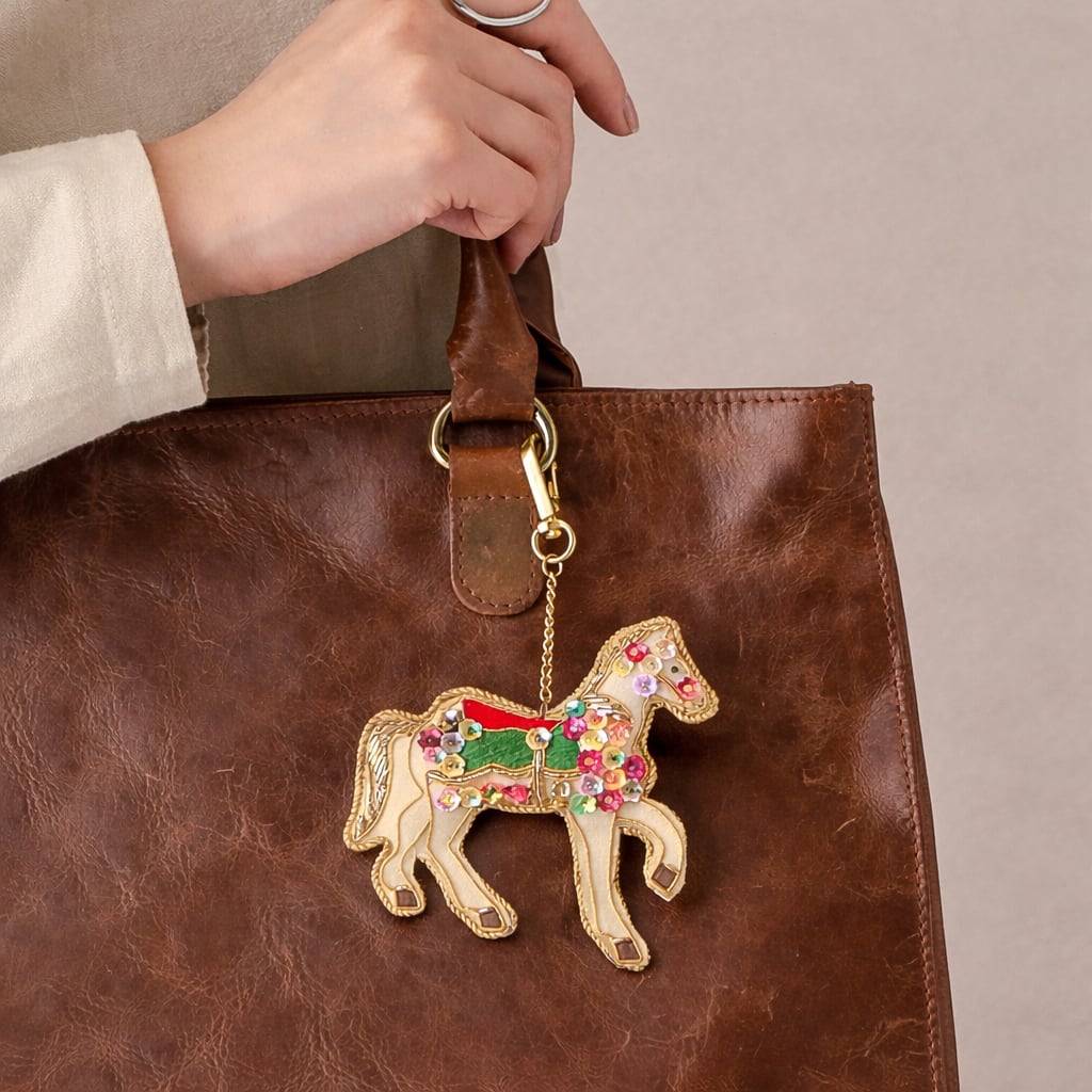 【COTTAGE】ザリ刺繍 アニマル バッグチャーム／キーホルダー｜ホワイトホース