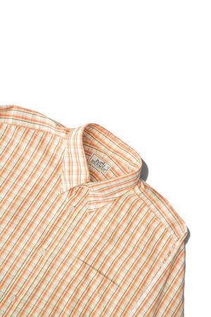 00's "HERMÈS" Orange Multi Check Pattern Cotton Button-Down Shirt Made in FRANCE
