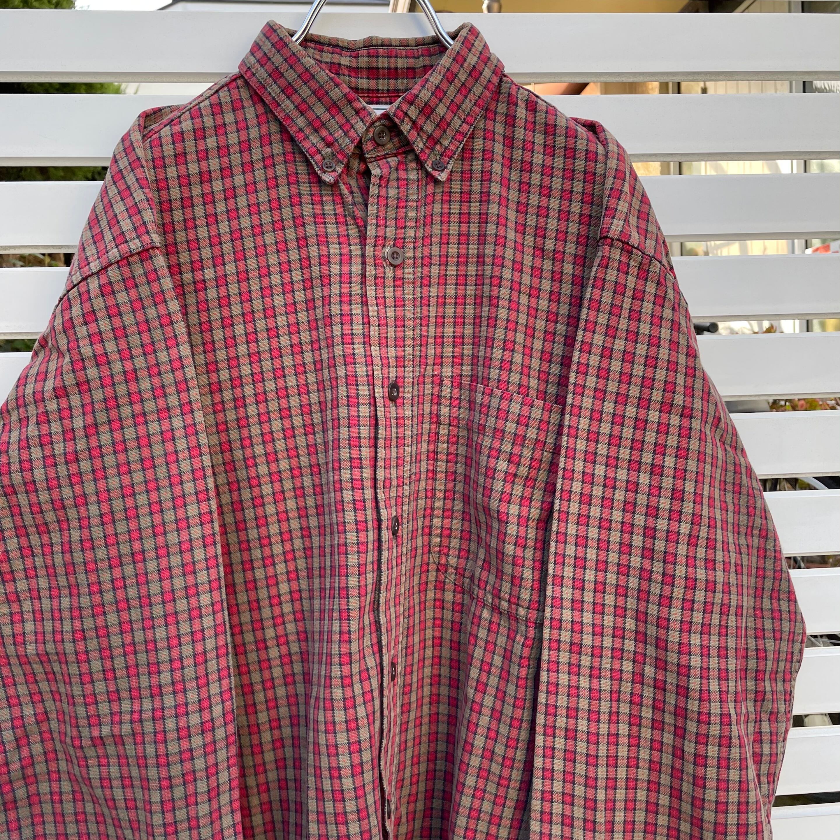 【Sサイズ】USA製 L.L.Bean 抹茶×赤 チェック柄 BD長袖シャツ