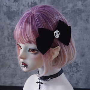 デフォルメスカルブラックリボンヘアアクセ（lli_1772）