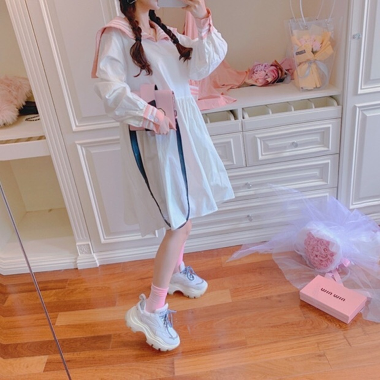2カラー】セーラー ワンピース オーバーサイズ フリーサイズ ビッグ 
