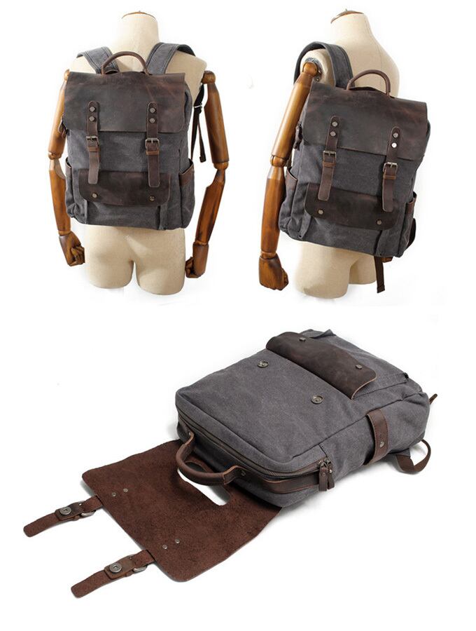 リュック メンズ キャンバスバックパック 牛革 本革レトロデザイン