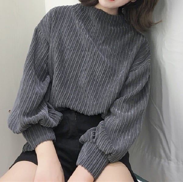 B1155 ニット コーデュロイ トップス ハイネック 韓国 レディース 秋冬