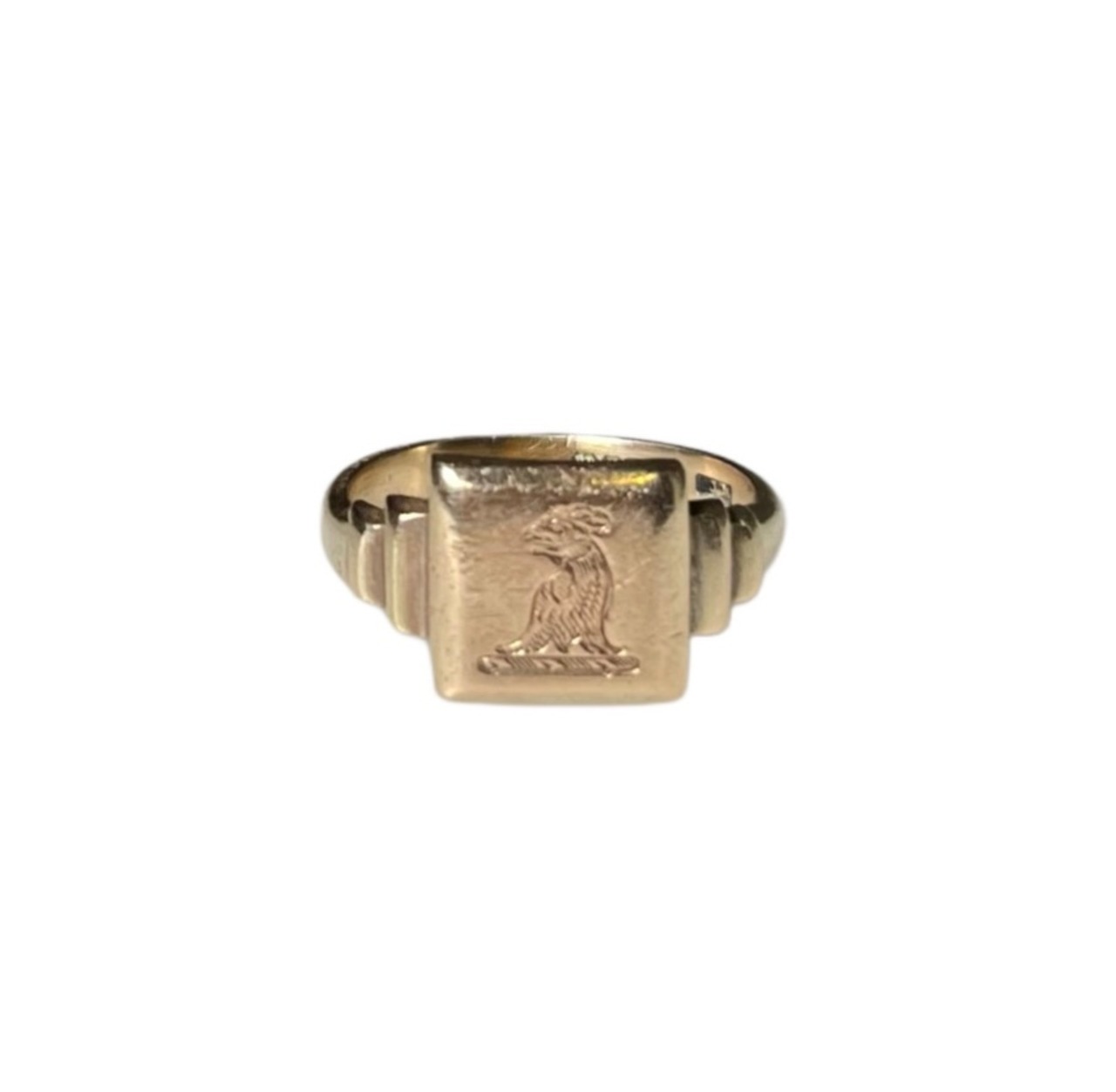 vintage c1946 9ct gold intaglio ring “fowl”