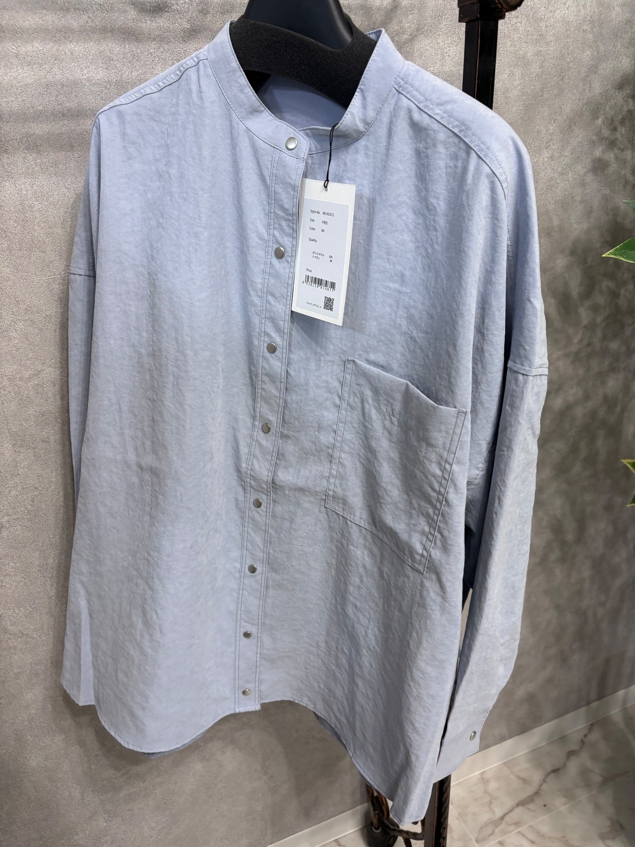 【hunch】ピーチスキンシャツ　バンドカラーシャツ　WLN5372