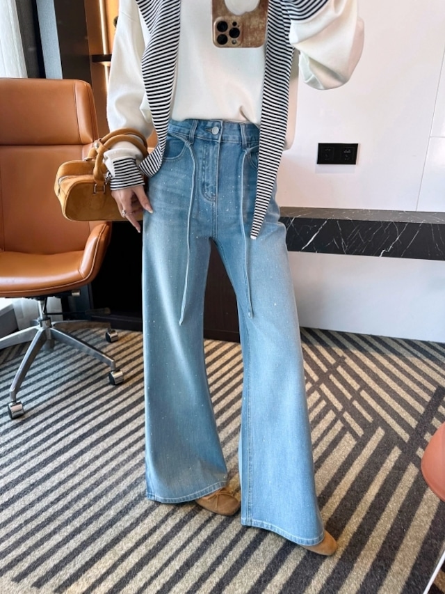 Crystal tie-waist flare denim　M514