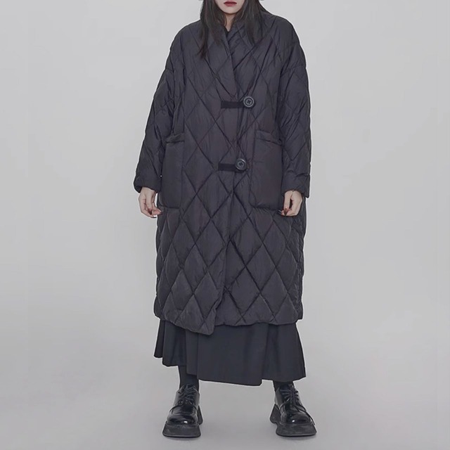 Diamond quilt long coat C0677