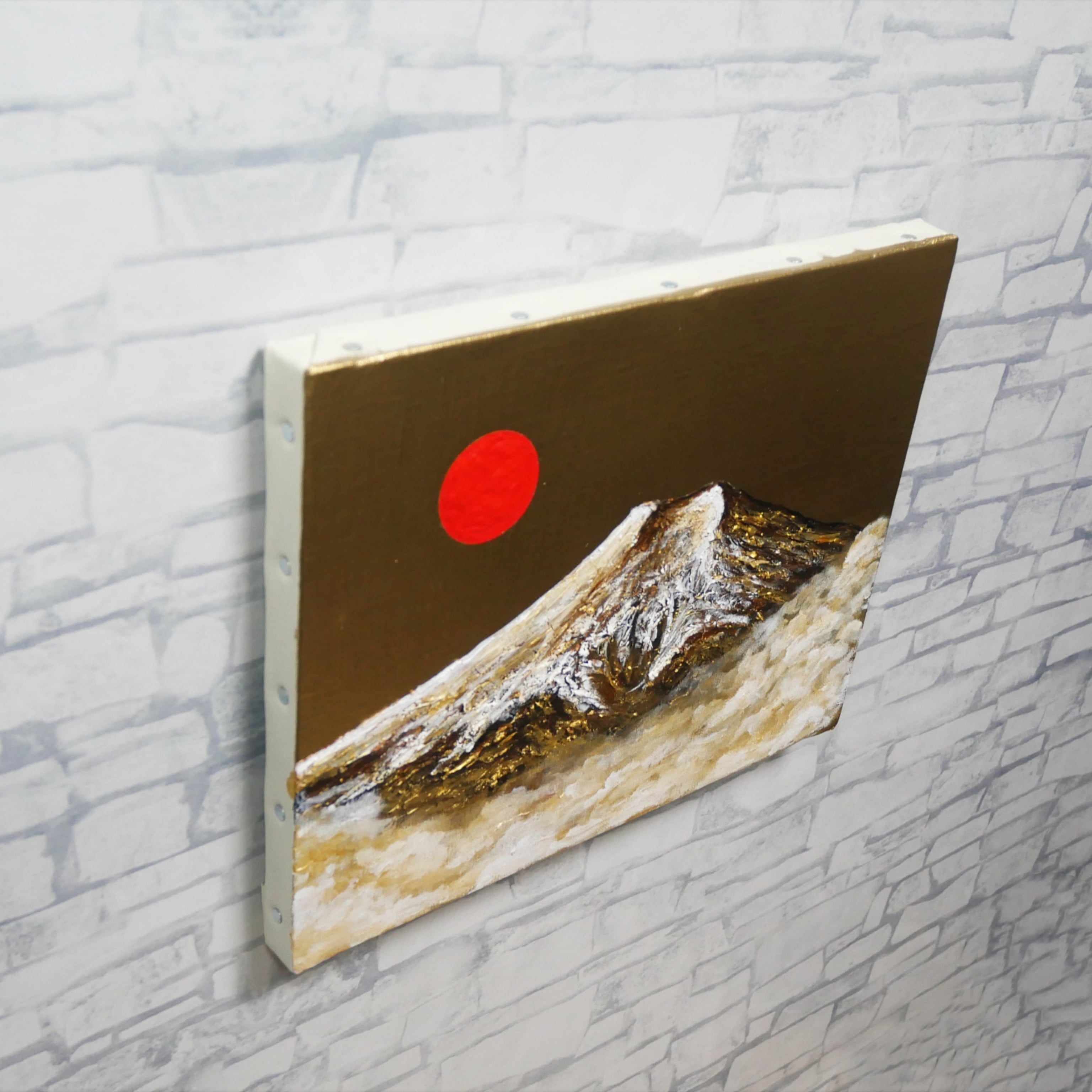 【開運】油絵 油彩画 ミニ絵画『旭日黄金富士』金運アップ 縁起物」 一点物 油彩画【旭日黄金富士】F3号 原画 富士山インテリア | iichi