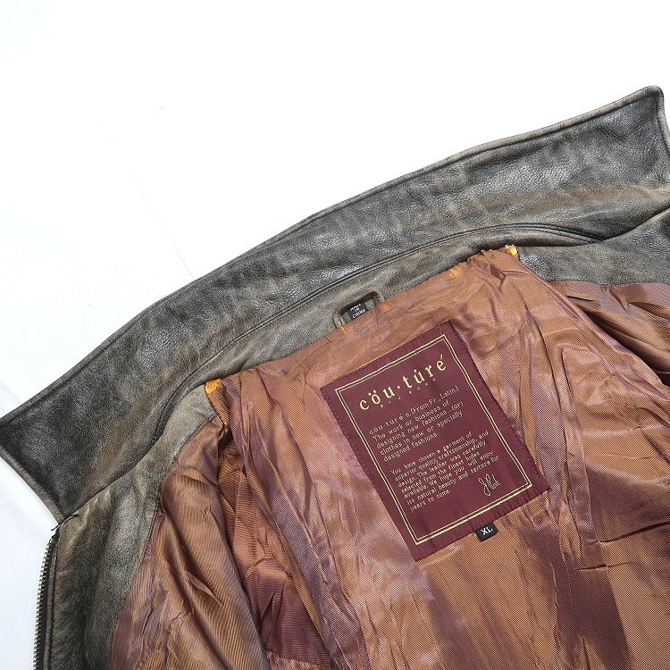 古着 cou・ture 本革 レザージャケット ブルゾン ブラック？ 表記：XL