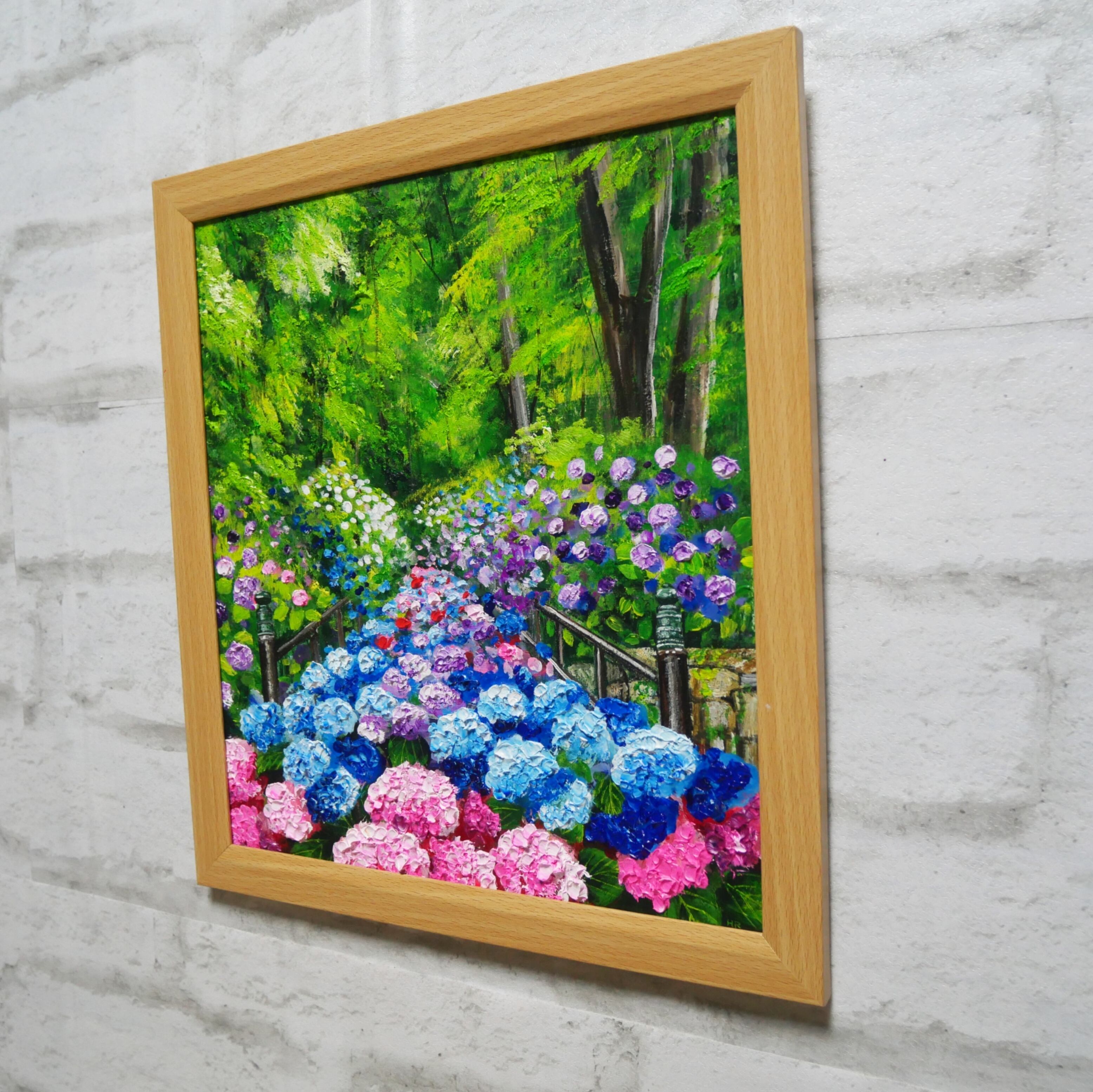 油絵【古都の万華鏡〜大和あじさい巡礼〜】油彩画 絵画 原画 初夏 梅雨