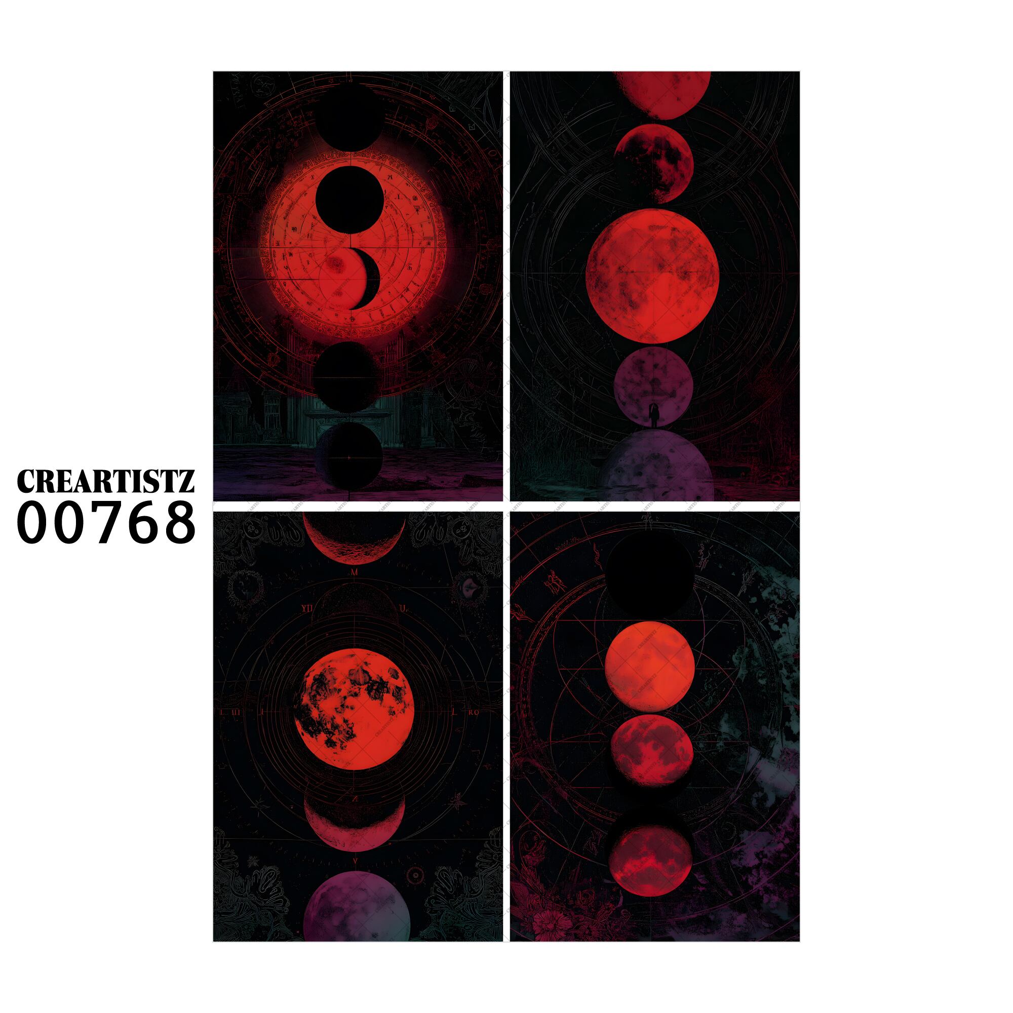 00768 背景 コラージュ素材 オリジナル 12枚セット (4種類×3枚) ペーパー/ステッカー CREARTISTZ