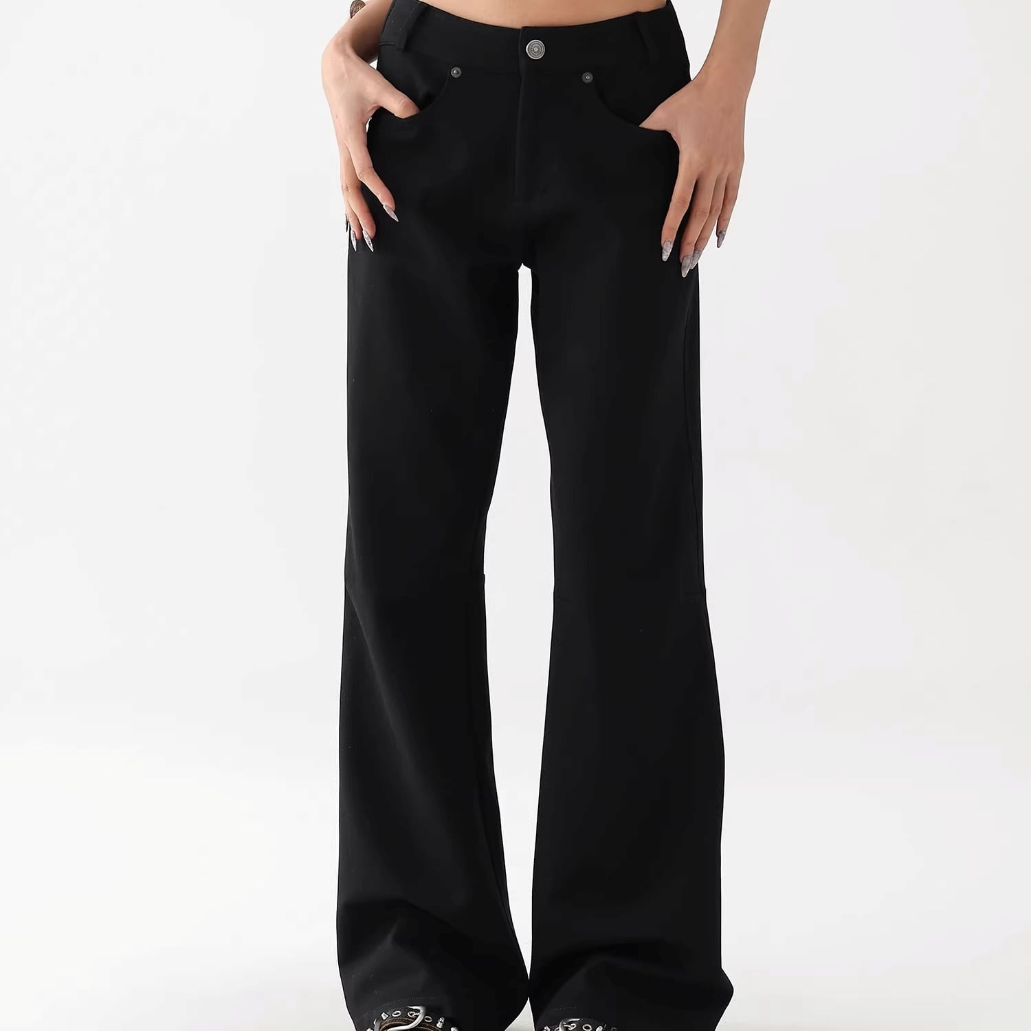 ポケット付き ワイドフレア ロング丈 パンツ 1color APA0084