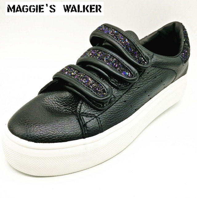 マギーのウォーカー女性革カジュアルシューズ新しい到着ファッションプラットフォームシューズ通気性の靴白/黒サイズ35〜39