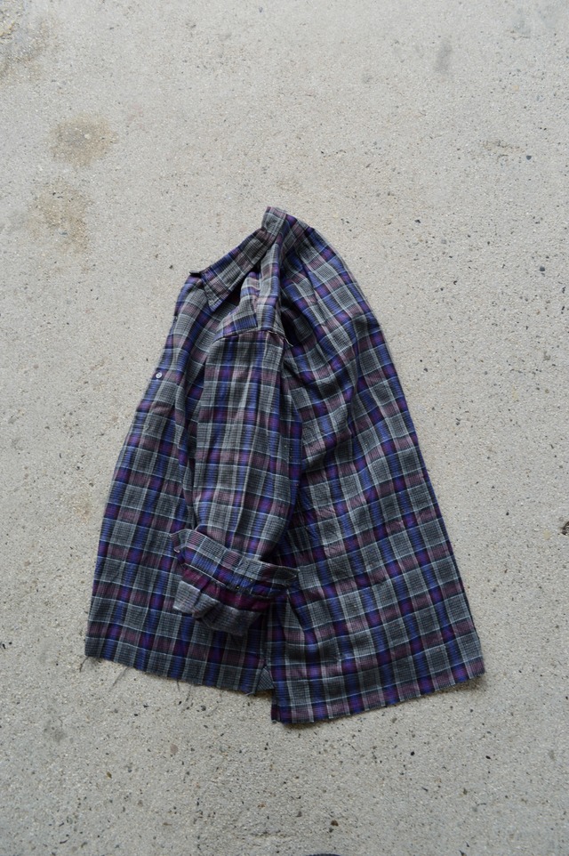 Euro Vintage 1960's-70's French Work Multi Color Nep Cotton Flannel Pullover Shirt PURPLE×CHARCOAL Check Patern ユーロビンテージ フレンチワーク ワークシャツ