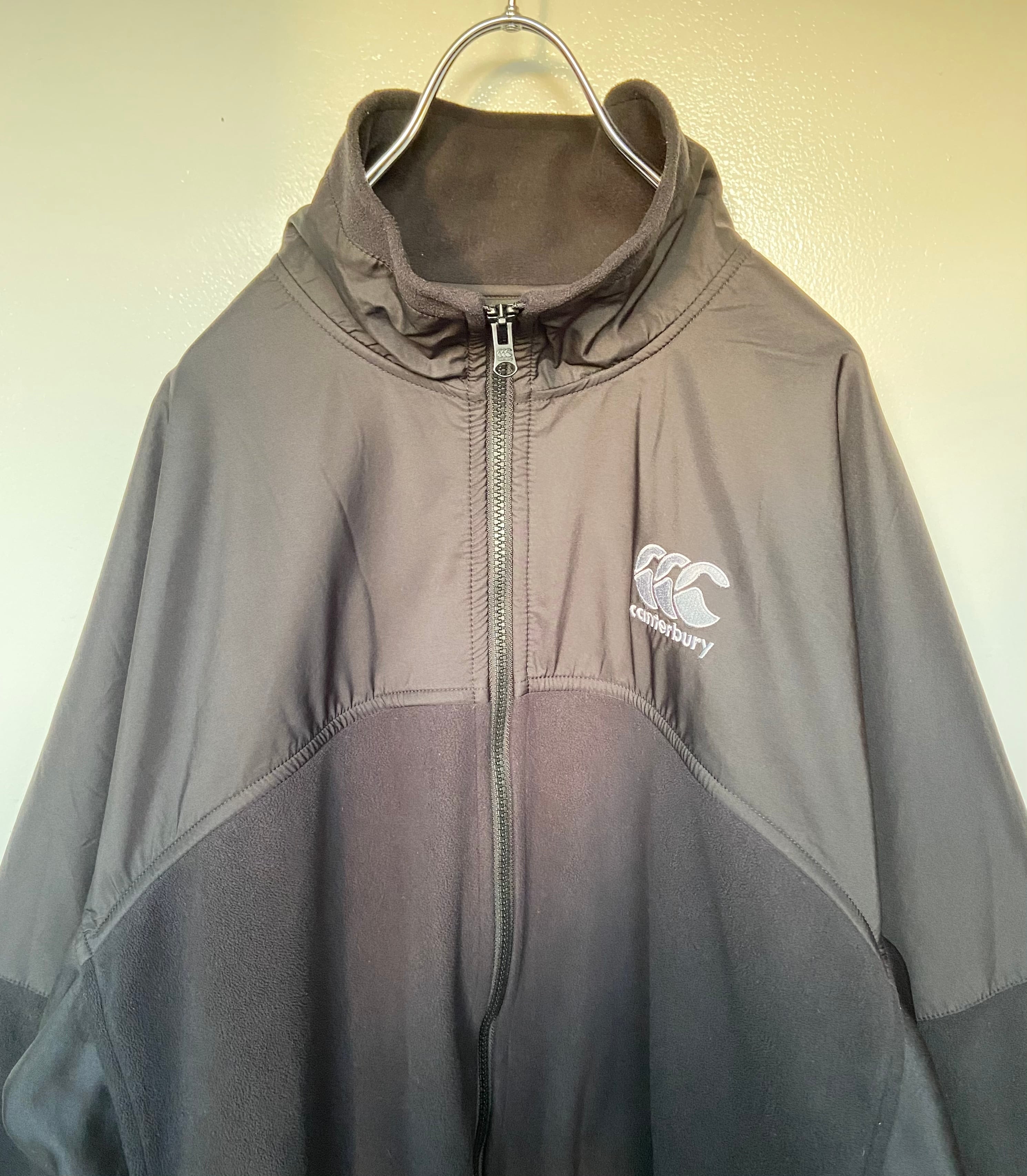 美品 Canterbury/カンタベリー 黒 フリースジャケット 刺繍 オーバーサイズ 