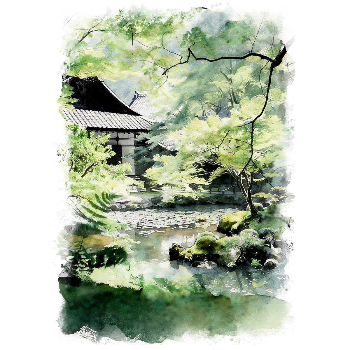 絵画(風景画) 日本 京都府南禅寺方丈庭園 インテリアアート額付き