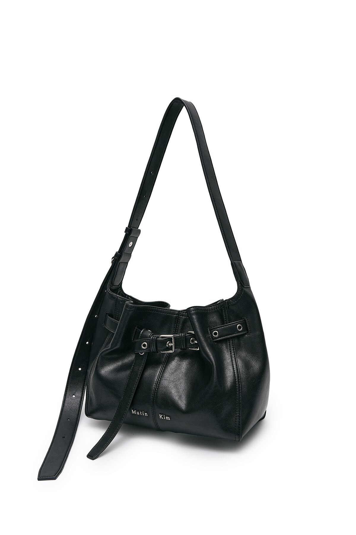 Matin Kim] BELTED VOLUNN SMALL BUCKET BAG IN BLACK 正規品 韓国