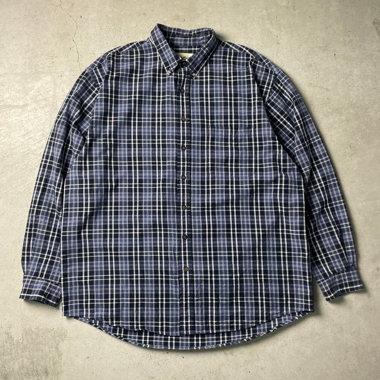 90s Eddie Bauer エディーバウアー ネイビーチェックシャツ長袖