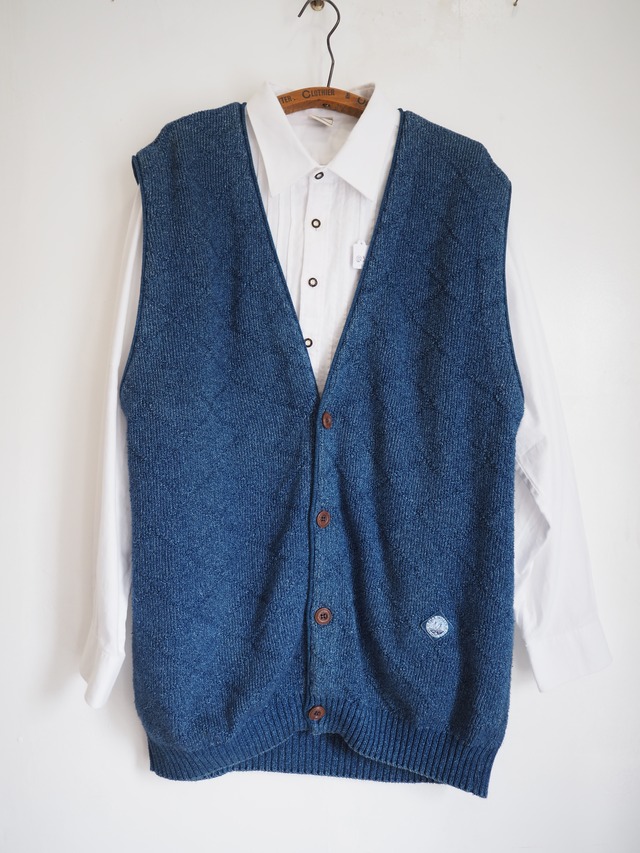 1990’s DENMARK BLUE WILLIS Indigo Cotton Knit Vest／XL