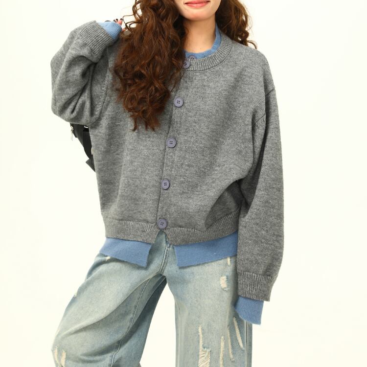 ヴィンテージライク レイヤード風 ニットカーディガン ◆6col L00094