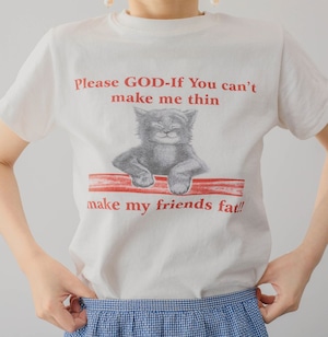 キャットグラフィックプリント Tシャツ   F0064