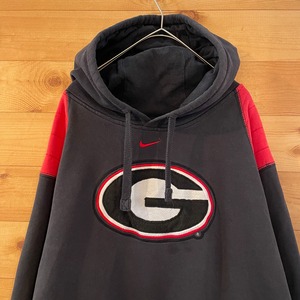 【NIKE】カレッジ ジョージア大学 GEORGIA 刺繍ロゴ スウェット パーカー フーディー プルオーバー 2XL ビッグシルエット 切替 US古着