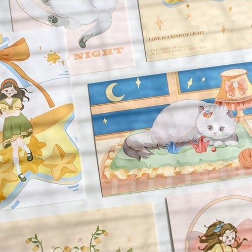猫系ポストカード ゆめかわ ファンシー 小さな女の子と猫のかわいい