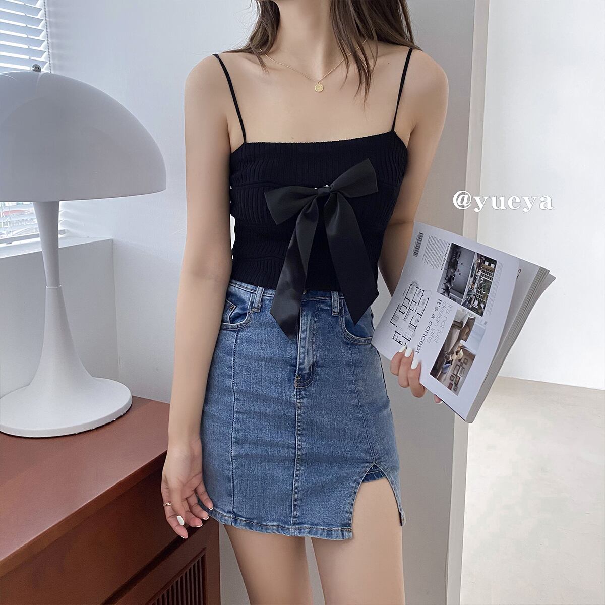 レッドサマースタイルホワイトトップス リボン 夏物 クレセントシティ62081384654