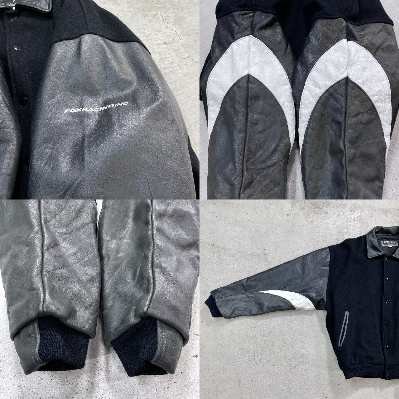 90年代 FOX フォックス ウールスタジャン 袖レザー メンズL 古着 90s 