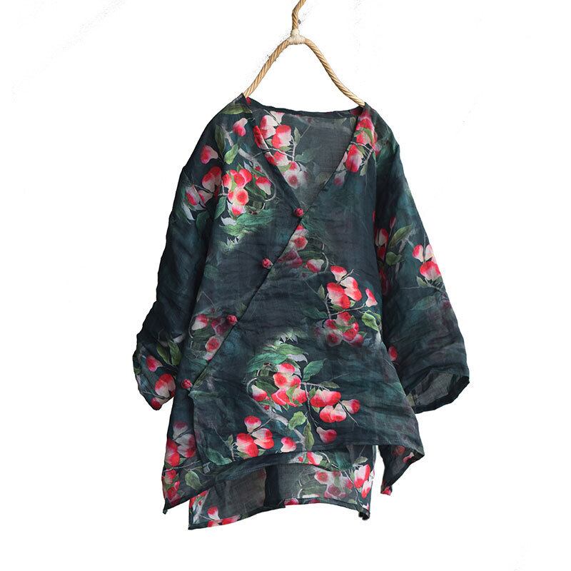 シャツ ボタンカーディガンセーター トップス スタンダードプリント レトロ スプリング 春物 サマー 夏物 Yiranxuaディースワード92607110982