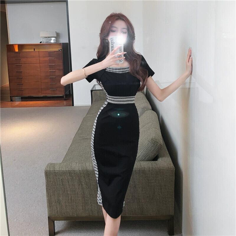 気質セレブリトルブラックドレスニッチデザインハイエンド婦人服ライト