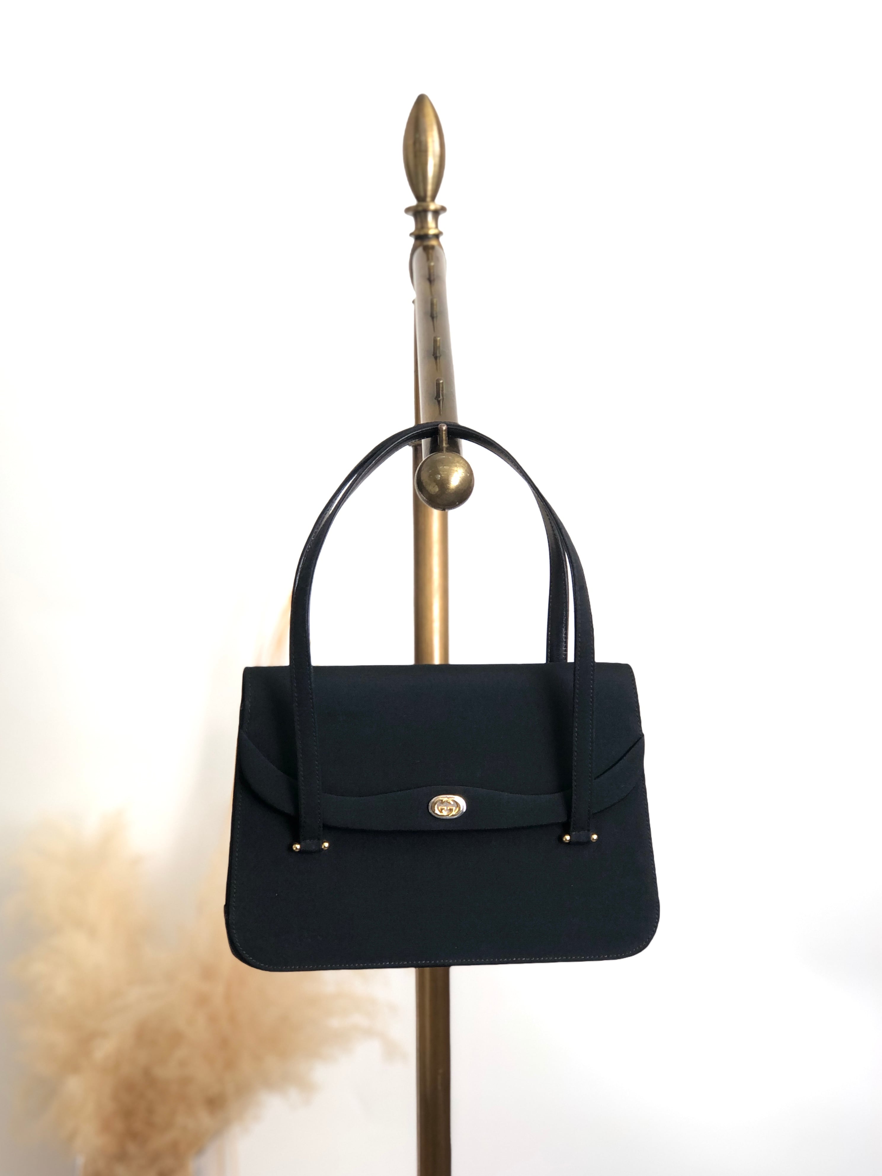 GUCCI グッチ ハンドバッグ ブラック ロゴ サテン vintage ヴィンテージ オールド 7gsmmp