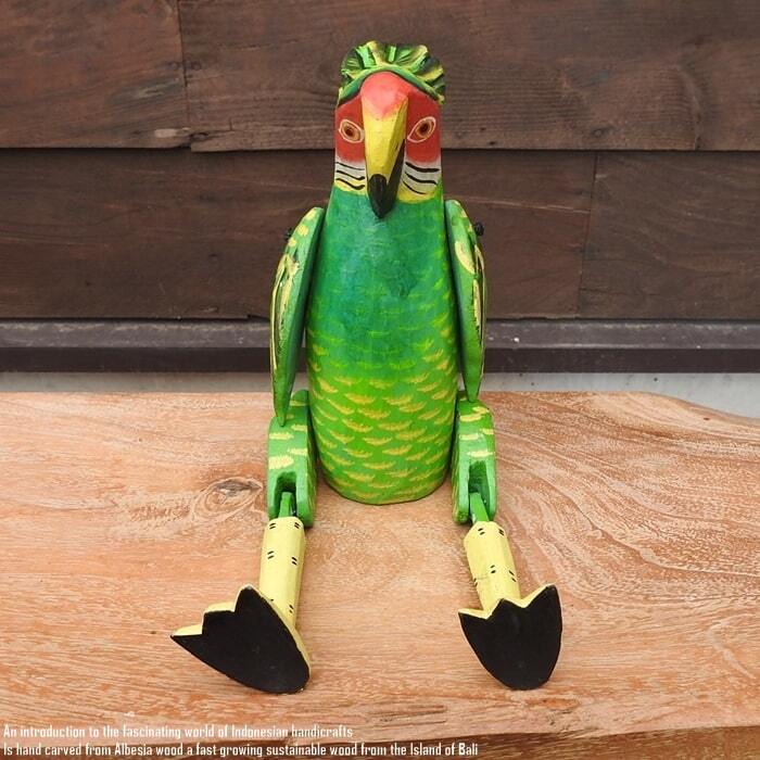 お座り オウムさん Mサイズ 手足が動かせる木彫りの動物 ウェルカム