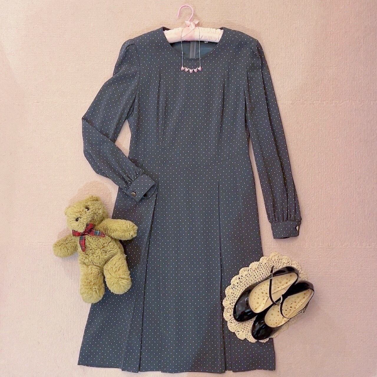 dark gray dot tuck flare one-piece