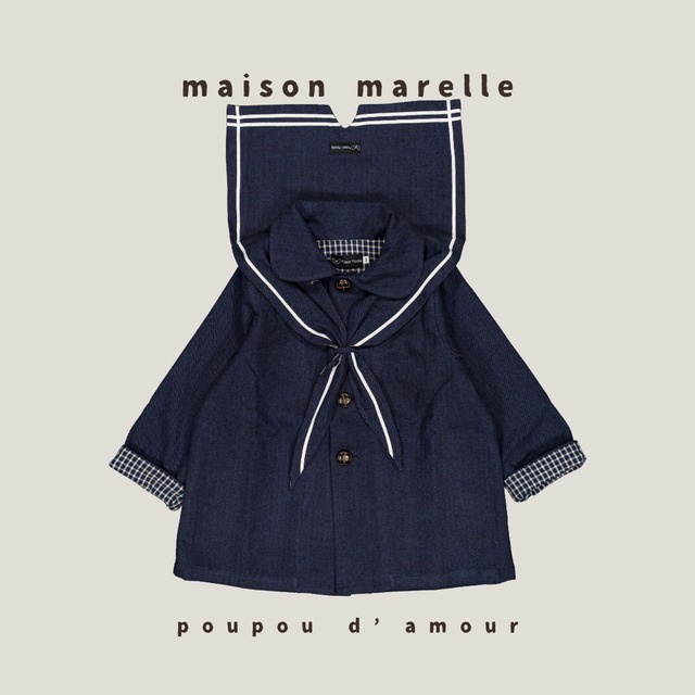 6y~12y 送料無料 【予約】maison marelle｜jacket VOLTAIRE- blue chevron｜(11月上旬以降入荷予定)
